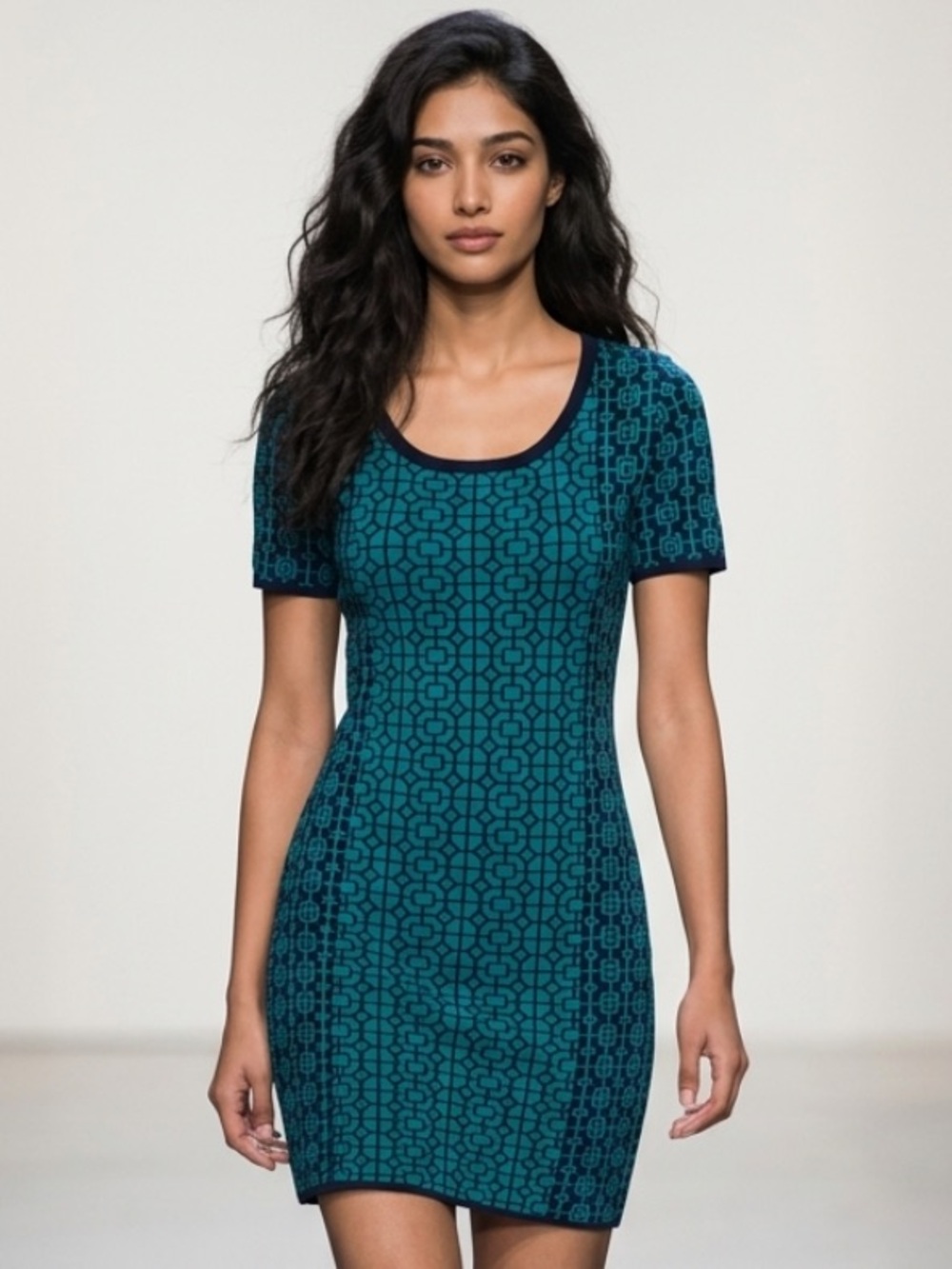 ROMEO + JULIET Couture Geometric Sweater Dress Shift Turquoise Black Small